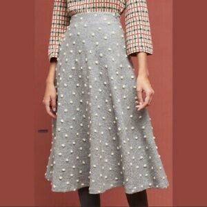 Anthropologie Gray Pom Pom Midi Skirt‎ A-Line Textured Career Size Unknown
